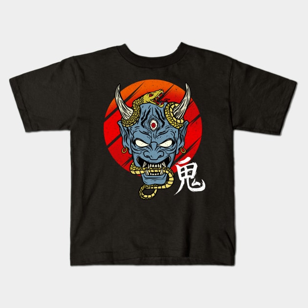 Japanese Demon Art Mask Devil Oni Harajuku T-Shirt Kids T-Shirt by biNutz